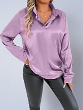 economico Bluse Semplici-Per donna Camicia Camicia in raso Camicia casual Blusa Bottoni Semplice Elegante Essenziale Classico Manica Lunga Colletto a Camicia Top Regolari Quotidiano Ferie Uscire Nero Bianco Rosso Blu Reale