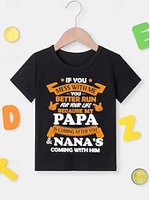 abordables Humor Divertido 3D del Niño-100% Algodón Niños Chico Negro Graphic Papá viene Camiseta Blusa Cuello Barco Manga Corta Exterior Uso Diario Moda Ropa de calle Design Estampado Verano