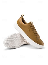 levne Pánské golfové boty-Pánské bílé golfové boty, čistý šněrovací design, lehká polstrovaná podrážka, klasický sportovní styl pro golfová hřiště a outdoorové nošení