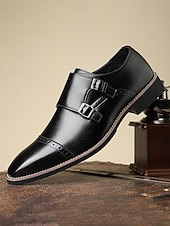 baratos Sapatos de monge-Homens Clássico Casual Formais Casamento Pele PU Confortável Antiderrapante Fivela Preto Verão Primavera Outono
