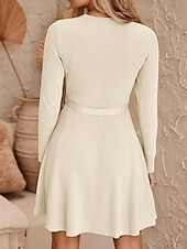 billiga Vita fritidsklänningar-Dam Mini klänning Vit klänning Sweat Klänning Elegant Mode Modern Utomhus Semester Utekväll Smal Slät Långärmad Rund hals Vit Vinröd Marinblå Mörkgrön Vår Höst