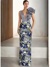  Coloană Teacă Lungime Podea Brodat cu mărgele Rochie formala Rochia Mamei Miresei Rochii de seara Rochie formală Elegant Sclipici Mătăsos Fără manșon În V Nuntă Oficial Pelerine Satin Dantelă cu