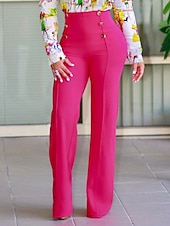 cheap Wide Leg &amp; High Waisted-Women's Dress Pants Chinos Vacation Fashion Streetwear Full Length High Waist Plain Elastic Waistband Comfy Comfort Soft Micro-elastic Outdoor Street Black White Fuchsia Summer Spring Fall Loose Fit