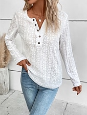 tanie Koronkowe topy-Damskie Top z koronką Bluzka Koronka Guziki Jednokolorowe Elegancki Codzienny Długi rękaw Półgolf Zwykłe topy Codzienny Czarny Biały Fioletowy Brązowy Morelowy Wiosna Jesień