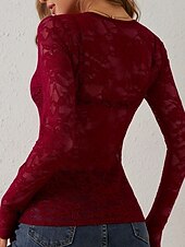 economico Top in Pizzo-Per donna Blusa Top in pizzo Pizzo Floreale Semplice Elegante Sexy Moderno Manica Lunga Scollo a V Top Regolari Quotidiano Ferie Uscire Blu Nero Bianco Vino Verde Estate Primavera Autunno Inverno