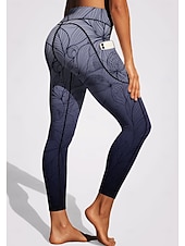 preiswerte 3D-Leggings-Damen Pilates-Leggings Fitnesshose Lässige Leggings Taschen Stempelsteuer Patchwork Pilates Fitnessstudio Fitnesstraining Hosen Strumpfhosen Leggings Blumenmuster Farbverläufe Abstrakt Dunkelgrau