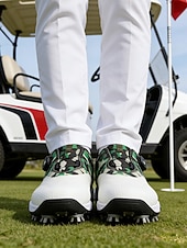 ieftine Încălțăminte de golf pentru bărbați-Adidași de golf pentru bărbați, albi și verzi, cu talpă cu crampoane, confortabili și rezistenți, perfecți pentru terenuri de golf și ieșiri active