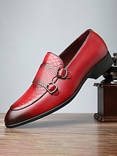 preiswerte Slipper-Rote Herren-Monk-Strap-Schuhe aus Kunstleder – elegante und stilvolle Schuhe für Hochzeiten und besondere Anlässe