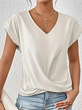Χαμηλού Κόστους Βασικά Ψεύτικα Πουκάμισα-Γυναικεία Μπλουζάκι Συμπαγές Χρώμα Κλασσικό Καθημερινό Κοντομάνικο Λαιμόκοψη V Κανονικά μπλουζάκια Καθημερινά Εξόδου Σαββατοκύριακο Μαύρο Λευκό Ανθισμένο Ροζ Κρασί Βαθυγάλαζο Καλοκαίρι Άνοιξη