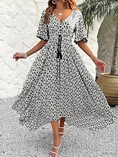 abordables Vestidos casuales con flores-Women's Long Dress Maxi Dress A Line Dress Floral Dress Elegant Fashion Modern Daily Outdoor Vacation Regular Fit Floral Short Sleeve V Neck Blue Black Brown Summer Spring