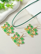 olcso kiegészítők-Női ötvözet anyagból készült Szent Patrik-napi nyaklánc és fülbevaló szett lóhere, kalap és lóhere mintákkal, tökéletes Szent Patrik-napra, mindennapi viseletre és ünnepi alkalmakra.