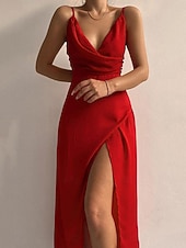 preiswerte Kleider-Damen Midikleid Kunstbaumwollleinen Kaftan Kleid Etui-Kleid Sommerkleid Elegant Mode Modern Outdoor Urlaub Ausgehen Schlank Einfach Ärmellos Träger Schwarz Rote Grün Khaki Sommer Frühling