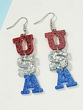  Boucles d'oreilles pendantes et créoles pour femmes du 250e anniversaire des États-Unis en acrylique vintage actif avec étoile pentagramme quotidienne