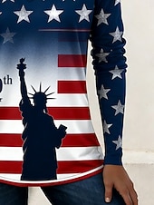cheap Independence Day Top-American Independence Day Women's T Shirt Tee Top Print Graphic American Flag Stylish Classic Casual Long Sleeve V Neck Regular Tops Daily Going out Weekend Blue Navy Blue Summer Spring Fall