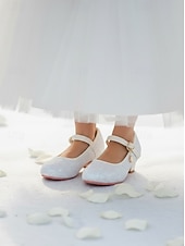 ieftine Copii și fetița cu flori-Pantofi Mary Jane cu sclipici pentru fetițe, cu toc jos, față strălucitoare și curea cu cataramă sigură, pantofi eleganți în stil prințesă pentru fete, pantofi perfecți pentru fetițe de nuntă și