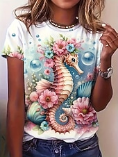 お買い得  動物のTシャツ-女性用 Tシャツ プリント グラフィック 動物 ヴィンテージ スタイリッシュ クラシック 半袖 クルーネック レギュラートップス 日常 週末 ブルー ホワイト イエロー ピンク 夏 春 秋 冬