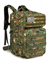 baratos Mochilas de Exterior-Mochila tática masculina camuflada em nylon, mochila militar de grande capacidade, bolsa multicolorida para atividades ao ar livre, como caminhadas, camping e viagens, com patch da bandeira americana.