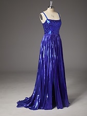 economico Abiti da Sera a Linea A-Linea ad A Strascico a Terra Abito da invitata a nozze Abito Formale Abito da sera Abito da Sera Elegante Scintillante Stile Celebrità Senza Maniche Spalline sottili Festa serale Matrimonio con