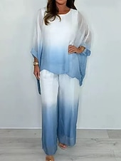 abordables Ensembles chemisiers pour femmes-Femmes Ensembles de Pantalons Haut boléro manche longue Col ras du cou A Ombre Mode Streetwear Quotidien Extérieur Vacances Rose Claire Bleu Ciel Marron Été Coupe Ample