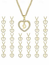 billige Valentinsdag-hjerteformet anhengskjede for kvinner – legeringsmateriale, 26 alfabetstiler, strass-aksenter – perfekt valentinsdagsgave