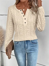 tanie Koronkowe topy-Damskie Top z koronką Bluzka Koronka Guziki Jednokolorowe Elegancki Codzienny Długi rękaw Półgolf Zwykłe topy Codzienny Czarny Biały Fioletowy Brązowy Morelowy Wiosna Jesień