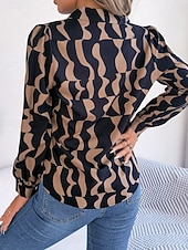 Недорогие Цветочные блузки-Жен. Рубашка Рубашка на пуговицах Повседневная рубашка Пуговицы Геометрический принт Стиль Классика Современное Длинный рукав Рубашечный воротник Обычные топы Повседневные Офис Праздники