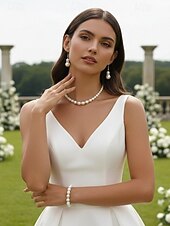 cheap Wedding Accessories-Women's Faux Pearl Jewelry Set, Elegant Gold &amp; Silver Tone, Necklace, Earrings &amp; Bracelet, Perfect for Weddings and Formal Occasions