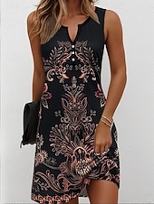 voordelige Boho Jurken-Dames Mini-jurk Hemdjurk Zonnejurk Zomerjurk Off-the-shoulder jurk Vakantie Casual Boho Dagelijks Feestdagen Uitgaan Normale pasvorm Grafisch Tribal Mouwloos V-hals blauw Marine Zwart Wijn Zomer Lente