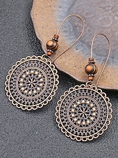olcso Női fülbevaló-Női ötvözetből és fából készült kerek fülbevalók, vintage bohém mandala dizájn, könnyed, mutatós stílus, tökéletesek hétköznapi viseletre, tengerparti nyaraláshoz és nyári szettekhez
