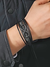 Недорогие Мужские украшения-Мужской браслет в виде знака бесконечности из искусственной кожи и сплава, многослойная плетеная конструкция, винтажный стиль, различные цветовые варианты, идеально подходит для отдыха и повседневной носки.