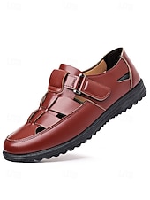 cheap Sandals-Men's Brown Faux Leather Sandals, Open Toe, Casual Wedding Shoes, Comfortable and Stylish Summer Wear
