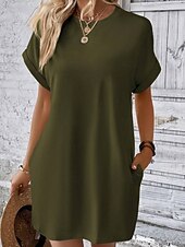 voordelige Witte Casual Jurken-Dames Mini-jurk Witte jurk Modieus Modern Buiten Vakantie Uitgaan Ruim Passend Effen Korte mouw Strakke ronde hals blauw Zwart Wit Rood Zomer Lente
