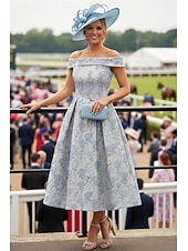 baratos Comprimento do tornozelo-Linha A Até o Tornozelo Vestido de convidada de casamento Vestido formal Vestido de Derby Vestido Para Mãe dos Noivos Sem Manga Ombro a Ombro Elegante Vintage Formal Kentucky Derby Jacquard com Pregas
