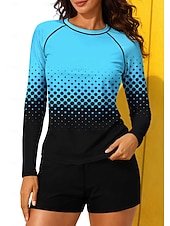 abordables Surfing Tankinis &amp; Bikinis-Mujer Medio Traje de baño Anti UV Camiseta Protección Solar Surf Trajes de baño tankini Geométrico Degradado Bloqueo de color 2 Piezas Acolchado extraíble Boyleg Protección solar UV UPF50+ Elástico