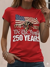  T-shirt patriote pour femmes impression graphique lettre style vintage classique à manches courtes col rond impression quotidienne weekend bleu été printemps automne