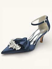 abordables novia-Elegantes zapatos de novia de satén con detalle de diamantes de imitación para mujer: punta puntiaguda, tacón bajo, tira al tobillo y varios colores.