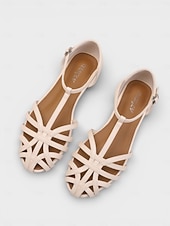 olcso Nők-női arany metálfényű ketreces szandál - elegáns lapos, pántos alkalmi cipők üdülői estékre, kényelmes T-pántos nyári szandálok nyaralási vacsorákhoz &amp;hajózási ruházat