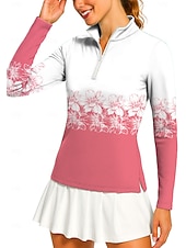 halpa Naisten paita-Naisten Geometrinen Kukat Poolopaita Tennispaita Pitkähihainen Painettu Neljänneksen postinumero Pullover UV suoja Elastinen Hengittävä Tennis Golf Pickleball poolokaulus Vetoketjullinen kaulus