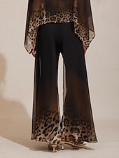 preiswerte Damenhosen-Chiffon-Strickhose mit Farbverlauf und Leopardenmuster, weites Bein, perfekt für Urlaubspartys