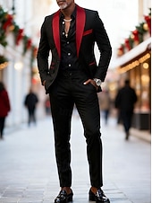 cheap Men's Classic Blazers-Men's Blazer+Dress Pants Suits Business Cocktail Party Wedding Party Fashion Casual Spring Fall Polyester Plain Pocket Buttons Comfortable Single Breasted Blazer Black Red Burgundy Green