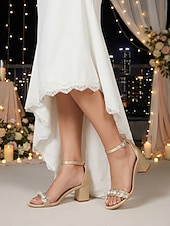 halpa Morsian-Naisten norsunluunväriset kristallipalikkakorkosandaalit, elegantit nilkkaremmillä varustetut hääkengät moderneihin kaupunkihäihin