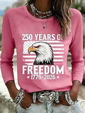 baratos Dia da Independência Top-Dia da Independência Aniversário Americano Camiseta Patriótica Feminina Gráfica Bandeira Vintage Estilosa Clássica Manga Longa Gola Redonda Diário Fim de Semana Impressão Azul Preto Rosa Vermelho
