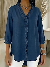 economico Bluse Semplici-Per donna Camicia Estiva Camicia casual Blusa Volant Tinta unica Vacanza Vintage Elegante Manica 3/4 Scollo a V Top Regolari Quotidiano All'aperto Ferie Blu Nero Blu marino Albicocca Grigio Primavera