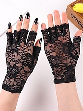 baratos Casamento ACC-Luvas femininas sem dedos com renda, em poliéster, diversas cores, perfeitas para casamentos e festas.