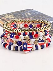 Недорогие Аксессуары-Юбилейный комплект многослойных браслетов для женщин к 250-летию США - сплавной материал с различными подвесками идеально подходит для Дня независимости и празднования в США
