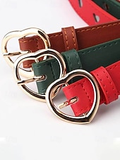 baratos Dia dos Namorados-Cinto feminino ajustável com fivela em formato de coração, em couro sintético, disponível em diversas cores, perfeito para presentes de Dia dos Namorados e para uso diário.