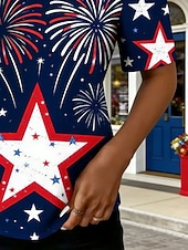billige Uavhengighetsdag Topp-Amerikansk uavhengighetsdag Dame T skjorte T-skjorte Trykt mønster Grafisk Stjerne Mote Stilfull Klassisk Kortermet Enskuldret Vanlige topper Daglig Ut på byen Helg Blå Sommer Vår