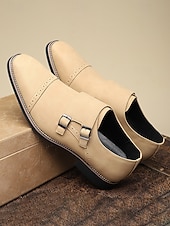 baratos Sapatos de monge-Homens Clássico Casual Formais Casamento Pele PU Confortável Antiderrapante Fivela Preto Verão Primavera Outono