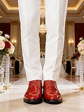 baratos Sapatos Derby-Sapatos sociais masculinos vermelhos em couro sintético envernizado – design elegante para casamentos, eventos noturnos e ocasiões formais.