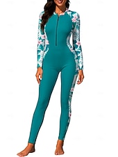 abordables Rash Guards Une Pièce-Femmes Moyen Maillot Anti UV Rashguard intégral Combinaison de surf une pièce Floral Tropical Zip Up avec soutien-gorge intégré ​fermeture éclair sur le devant Protection Solaire UV Couvrant UPF50+
